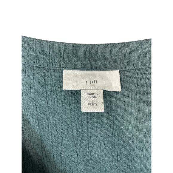 J. Jill Blouse Green V-Neck Work Embroidered Button Up Shirt Large Petite - Picture 2 of 12
